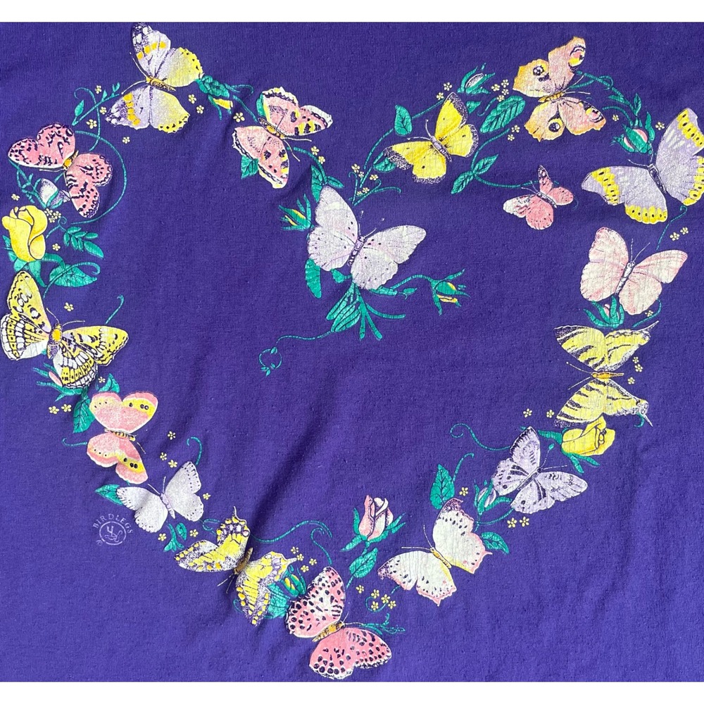 Vtg Hanes Birdlegs Butterfly Heart Purple T-Shirt XL Single Stitch Made in USA - Picture 3 of 10